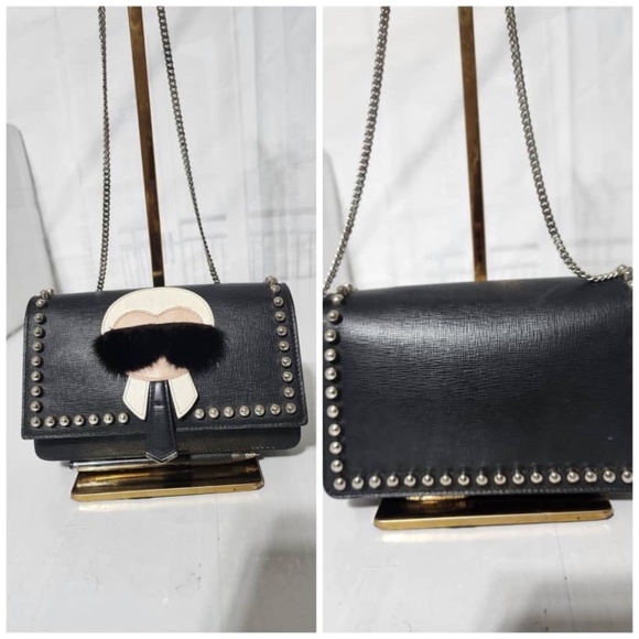 Authentic FENDI Vitello Elite Mink Fur Studded Karlito Tube Wallet on Chain Blac - Picture 14 of 14